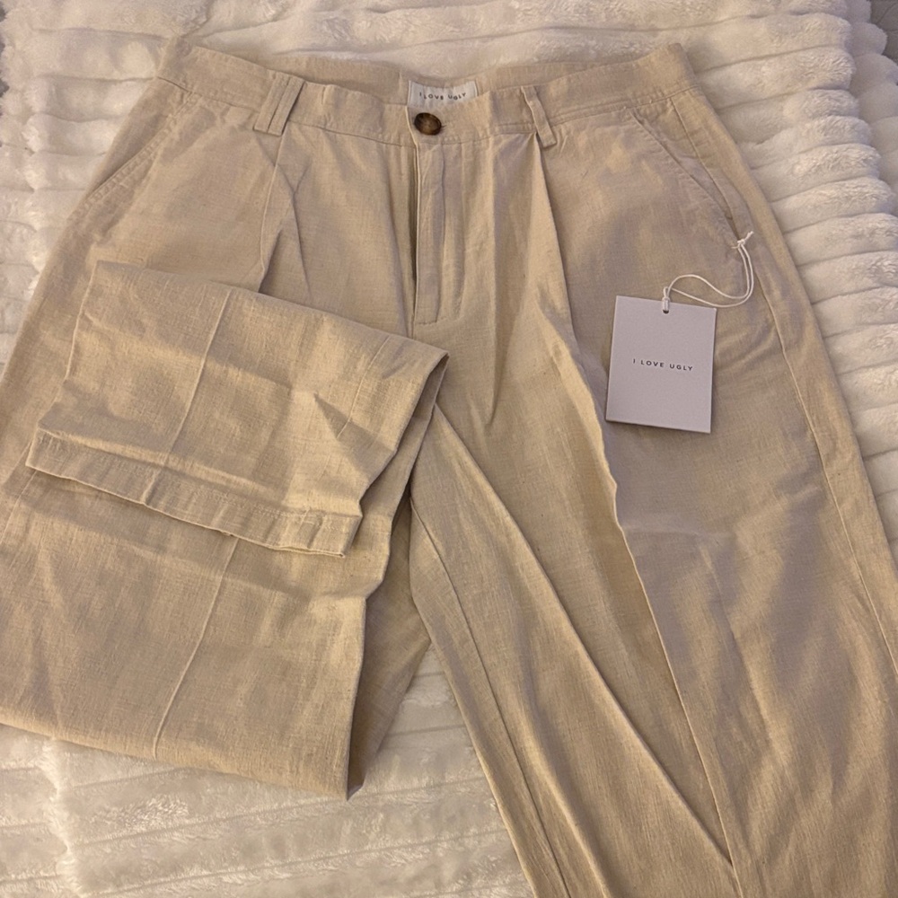 I Love Ugly Men's Beige Linen Pants